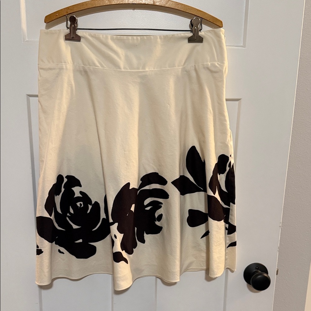 The Limited Cream A-Line Skirt with Black Floral Design